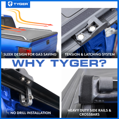 T2 Low Profile Soft Roll-up Truck Bed Tonneau Cover Compatible with 19-25 Ram 1500 New Body (Not Fit 19-25 Classic) 5 Foot 7 Inch (67 Inch) Bed Tyger Auto