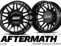 Dually Wheels Aftermath Black/Mill 22x8.25 8x165 SS Fronts For 94-18 Dodge Ram 3500 92-10 Silverado/Sierra 3500 87-97 Ford F-350 DDC Wheels