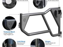 Tubular Doors 18-21 Jeep Wrangler JL 2-Doors Textured Black w/Mirror Mount Front Doors Only Tyger Auto