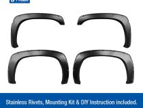 Fender Flares For 99-06 Silverado/Sierra Incl. 07 Classic Paintable Smooth Matte Black Pocket Bolt-Riveted Style Set 4 Piece Tyger Auto