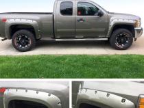 Fender Flares For 07-14 Chevy Silverado For Short Bed Paintable Smooth Matte Black Pocket Bolt-Riveted Style Set 4 Piece Tyger Auto