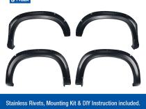 Fender Flares For 19-22 Silverado 1500 Paintable Smooth Matte Black Pocket Bolt-Riveted Style Set 4 Piece Tyger Auto