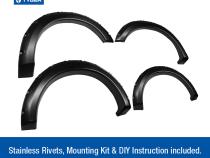 Fender Flares For 04-08 Ford F150 Only For Styleside Models 06-08 Lincoln Mark LT Paintable Smooth Matte Black Pocket Bolt-Riveted Style Set 4 Piece Tyger Auto