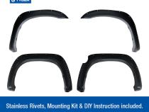Fender Flares For 07-13 Toyota Tundra Smooth Matte Black Pocket Bolt-Riveted Style Set 4 Piece Tyger Auto