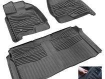 Contour Floor Mats Liners For 15-20 Ford F-150 Crew Cab Front and Rear Seat Liners - 3Pc Textured Black Tyger Auto