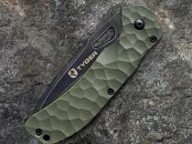 Folding Pocket Knife Stone-washed AUS-8 Steel Blade W/Black Titanium Ion Carbide Coating Green G-10 Handle Tyger Auto