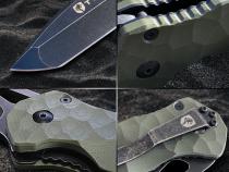 Folding Pocket Knife Stone-washed AUS-8 Steel Blade W/Black Titanium Ion Carbide Coating Green G-10 Handle Tyger Auto