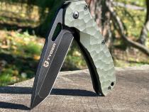 Folding Pocket Knife Stone-washed AUS-8 Steel Blade W/Black Titanium Ion Carbide Coating Green G-10 Handle Tyger Auto