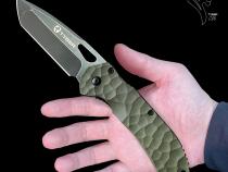 Folding Pocket Knife Stone-washed AUS-8 Steel Blade W/Black Titanium Ion Carbide Coating Green G-10 Handle Tyger Auto
