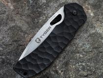 Folding Pocket Knife Stone-washed AUS-8 Steel Blade Black G-10 Handle Tyger Auto