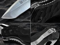Folding Pocket Knife Stone-washed AUS-8 Steel Blade Black G-10 Handle Tyger Auto