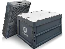 55 Liter Collapsible Stackable Utility Organization Storage Bin with Lid Gray/White 2 Pack Tyger Auto