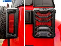 Tail Light Guards Covers For 07-18 Jeep Wrangler JK Textured Black Cast Aluminum Alloy Powder Coated Tyger Auto