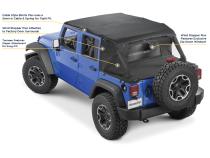 Jeep JK Combo For Soft Top Equipped Cable Style Bimini Top Plus 10-18 Wrangler JK 4 Door w/s Header WindStopper Plus and Tonneau MasterTwill MasterTop