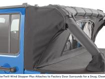 Jeep JK Combo For Soft Top Equipped Cable Style Bimini Top Plus 10-18 Wrangler JK 4 Door w/s Header WindStopper Plus and Tonneau MasterTwill MasterTop