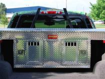 Dog Box Hunter Series Double Compartment with Top Storage / Crossover / 71 W x 27 D x 25 H / Standard Vents / Diamond Tread Aluminum / Owens Products