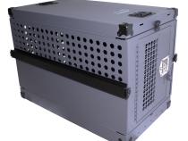 Dog Crate Professional K9 Series Single Compartment Collapsible Working Dog Crate / 25 W x 41 D x 29 H / Gray Powder Coat / Mill Finish Aluminum / Owens Products