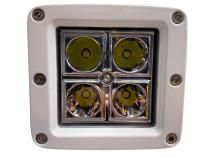 White Marine Series 3x3 Inch 16-Watt 4-LED CREE Cube Docking Spreader Light With Optional Amber Anti-Fog Cover Each Race Sport Lighting