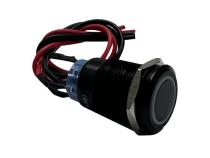 12V 19mm Momentary Function Pre-Wired Switch with White LED and Black Flush Mount Finish Race Sport Lighting