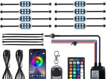 RGB Multi-Color LED Motorcycle Accent Strip Light Kit with Bluetooth and RF Remote Control Race Sport Lighting