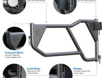Tubular Doors 07-18 Jeep Wrangler JK 4-Doors Textured Black w/Mirror Mount Front and Rear Door Set Tyger Auto